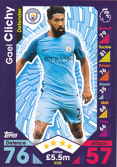 Gael Clichy Manchester City 2016/17 Topps Match Attax Extra  #U28